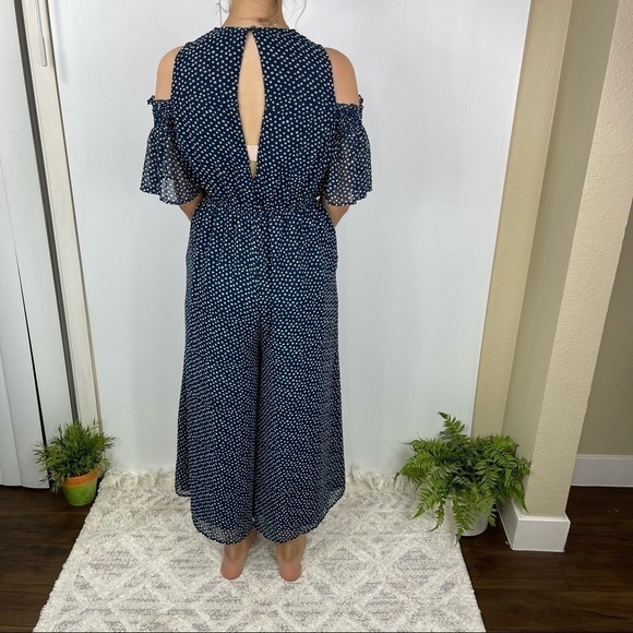 ZARA Sz S JUMPSUIT NAVY/WHITE FLOWING LONG POLKA DOT - Picture 7 of 15